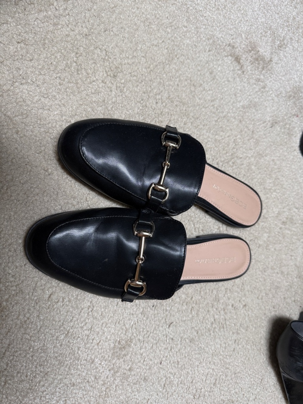 BCBGeneration Black Leather Backless Bit Mules